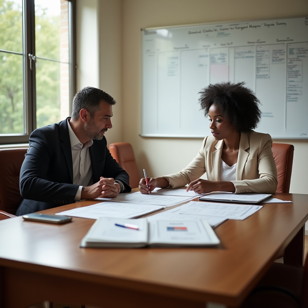 Meeting at an educational foundation discussing grant documentation and activity reporting