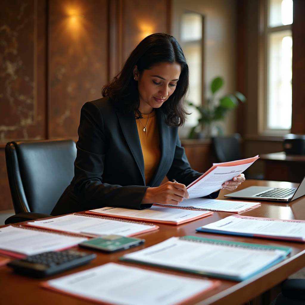 Consultant organising grant justification files and subsidy documentation